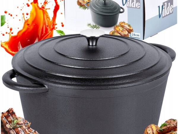 Garnek Żeliwny 28 cm  z Pokrywką - 5,9L Czarny